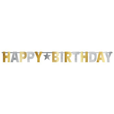 Silver & Gold Happy Birthday Giant Foil Letter Banner 31cm x 3.2m Each