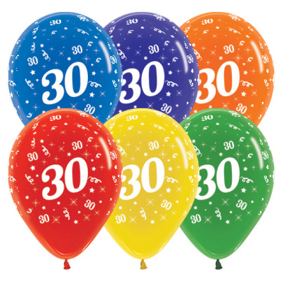 Age 30 Crystal Assorted Latex Balloons 30cm 25pk