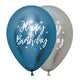 Happy Birthday Metallic Reflex Blue & Silver Latex Balloons 30cm 12pk