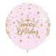 Happy Birthday Crowns Pastel Matte Pink Latex Balloons 60cm 3pk