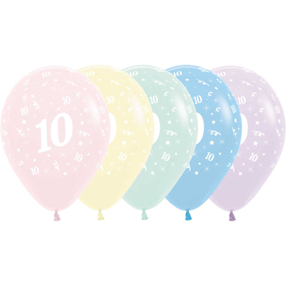 Age 10 Pastel Matte Assorted Latex Balloons 30cm 25pk