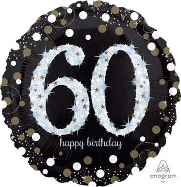 Sparkling Birthday 60 Holographic Jumbo Shape Foil Balloon 71cm Each