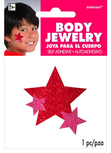 Red Glitter Star Body Jewelry Team Spirit 12.7cm x 8.8cm Each