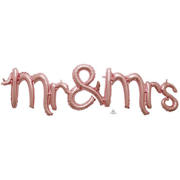 Script Phrases Mr & Mrs Rose Gold Foil Balloon 129cm x 33cm Each