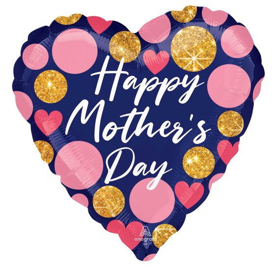 Happy Mother's Day Navy & Glitter Dots Jumbo Foil Balloon 71cm Each