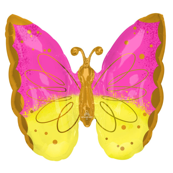 Pink & Yellow Butterfly SuperShape Foil Balloon 63cm x 63cm Each