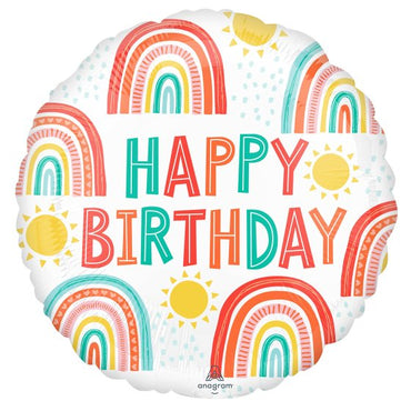 Retro Rainbow Happy Birthday Foil Balloon 45cm Each