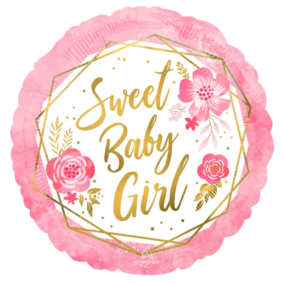 Sweet Baby Girl Floral Geo Foil Balloon 45cm Each