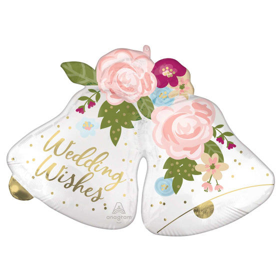 Wedding Wishes Satin Bells SuperShape Foil Balloon 83cm x 60cm Each