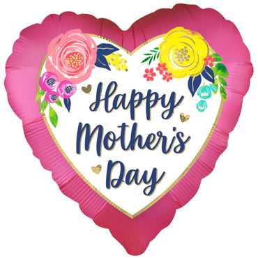 Happy Mother's Day Watercolour Floral Pink Satin Foil Balloon 45cm Each