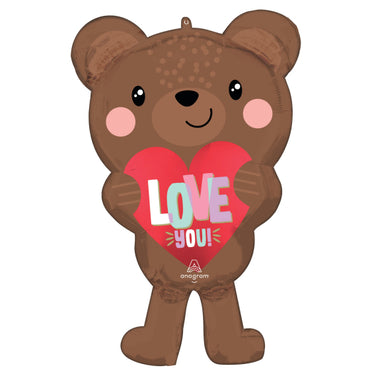 Satin Brown Love You Bear SuperShape Foil Balloon 48cm x 76cm Each