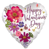 Happy Valentine's Day Pressed Flowers Foil Balloon 45cm Each