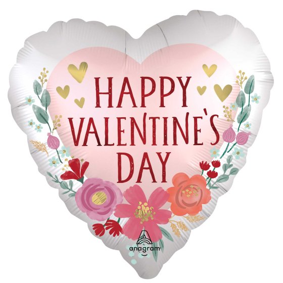 Happy Valentine's Day Romantic Flowers Foil Balloon 45cm Each