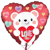 Satin White Love You Bear Foil Balloon 45cm Each