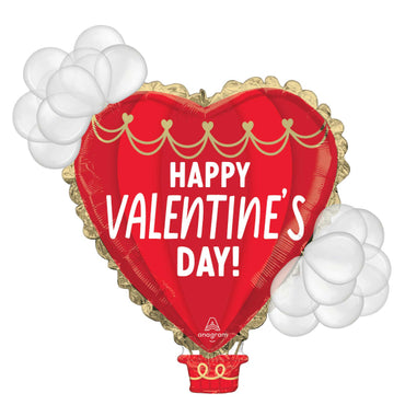 Happy Valentine's Day Hot Air Balloon Latex Accented SuperShape Foil Balloon 88cm x 96cm Each