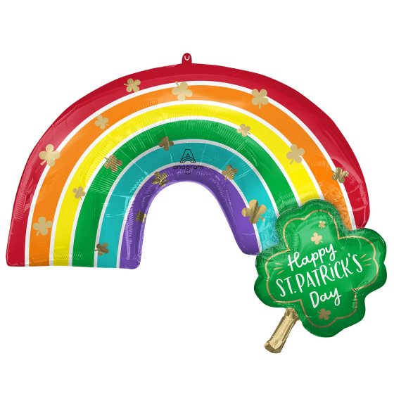 Happy St Patrick's Day Rainbows & Shamrocks SuperShape Foil Balloon 83cm x 58cm Each