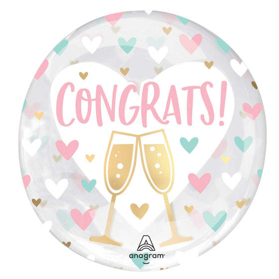 Congrats Hearts Printed Clearz Stretchy Balloon 45cm Each