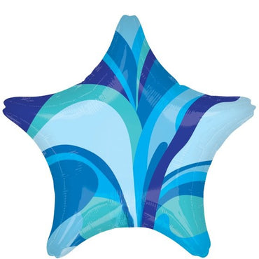 Blue Macro Marble Star Foil Balloon 45cm Each