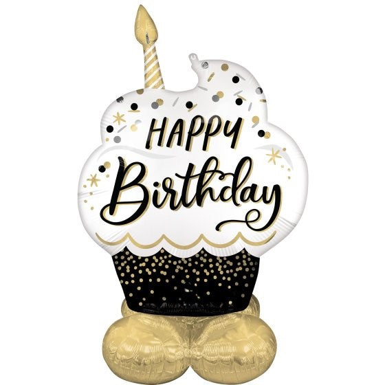 Black, Silver & Gold Birthday Wishes AirLoonz Balloon 132cm Each