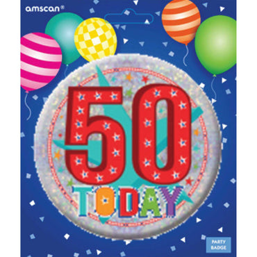 Happy 50th Birthdy Large Badge 6cm Each