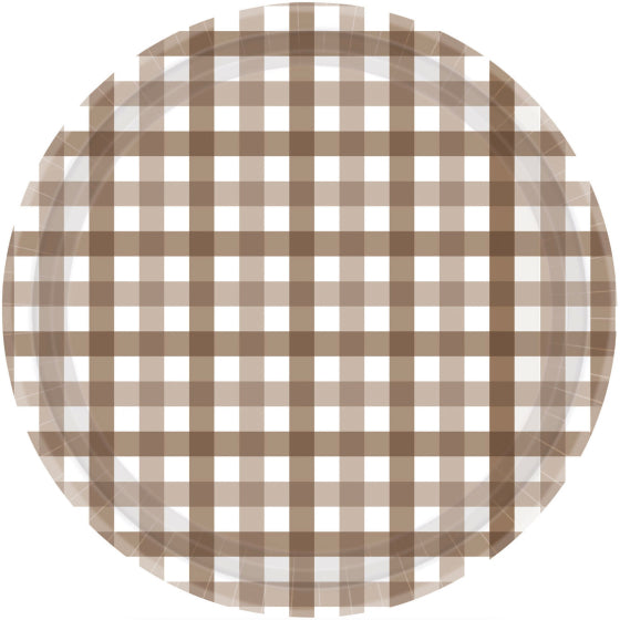 Teddy Brown Gingham Paper Plate FSC NPC 23cm 8pk