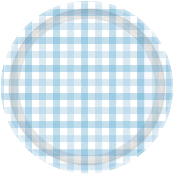 Pastel Blue Gingham NPC Paper Plate FSC 23cm 8pk