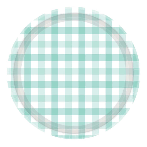 Pastel Mint Gingham NPC Paper Plate FSC 17cm 8pk