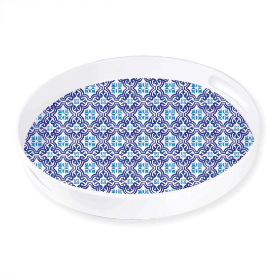 Mediterranean Melamine Tray With Handle 34.5cm x 4.5cm Each