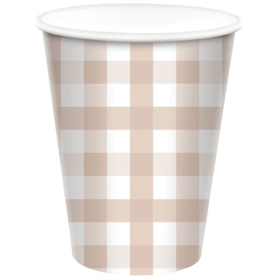 White Sand Gingham Paper Cup FSC HC 266ml 8pk