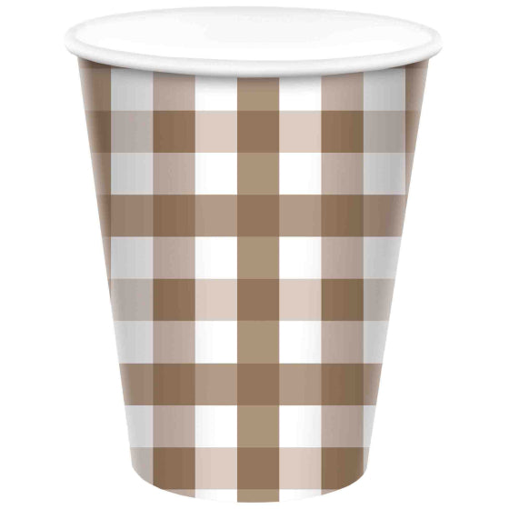 Teddy Brown Gingham Paper Cup FSC HC 266ml 8pk