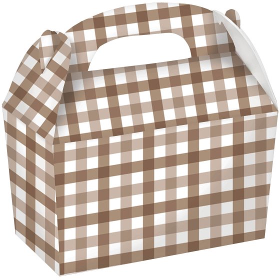 Teddy Brown Gingham Paper Treat Box FSC 15cm x 17.5cm x 10cm 4pk