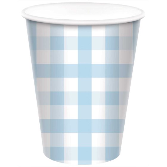 Pastel Blue Gingham HC Paper Cup FSC 266ml 8pk