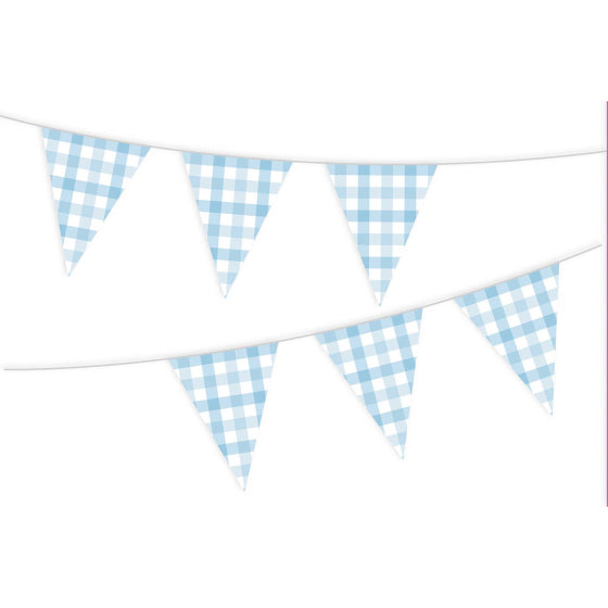 Pastel Blue Gingham Paper Bunting FSC Each