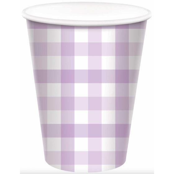 Pastel Purple Gingham HC Paper Cup FSC 266ml 8pk