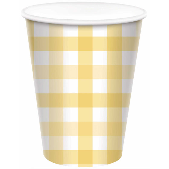 Pastel Yellow Gingham HC Paper Cup FSC 266ml 8pk