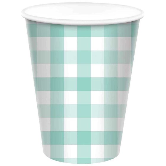 Pastel Mint Gingham HC Paper Cup FSC 266ml 8pk