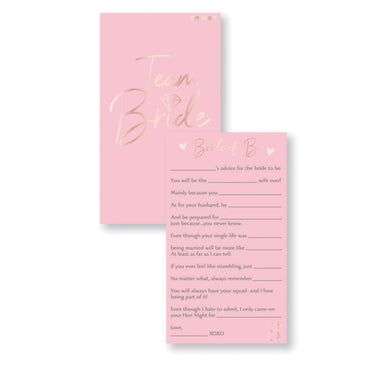 Team Bride 8 Pack Hen's Night Advice Cards FSC Each