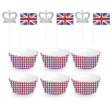 Patriotic British Cupcake Cases & Picks Set FSC 12pk