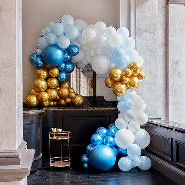 Blues & Gold Chrome Large Balloon Arch