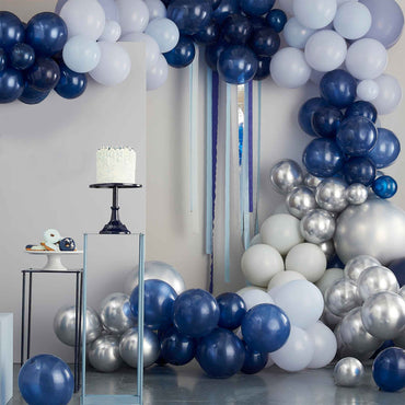 Blue & Silver Chrome Mixed Balloon Arch