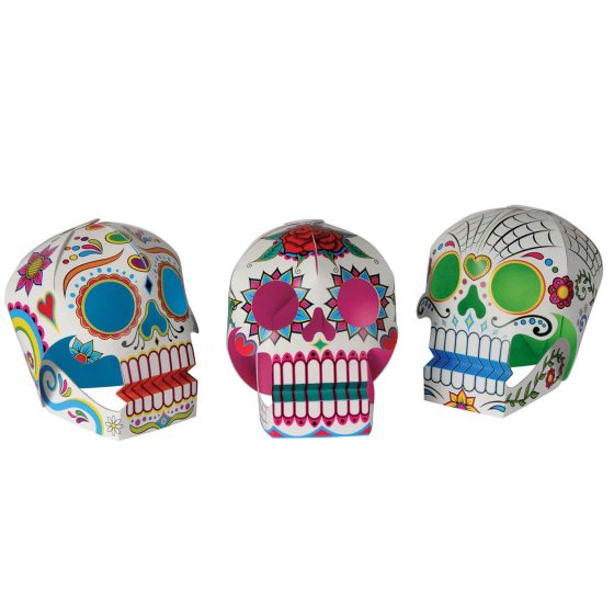 3-D Day of the Dead Sugar Skull Centrepiece 13cm x 11cm 3pk