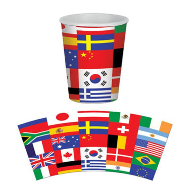 International Flags Paper Cups 266ml 8pk