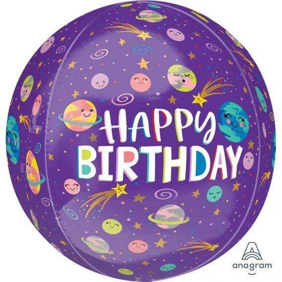 Galaxy Smiling Happy Birthday Orbz Foil Balloons 40cm Each