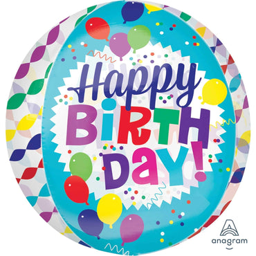 Happy Birthday Burst Orbz Foil Balloon 38cm x 40cm Each