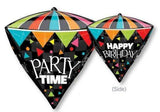 Happy Birthday Party Time Diamond Shape Foil Balloon 38cm x 43cm Each