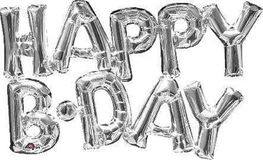 Phrases Happy BDAY Silver Foil Balloon 1.5m Each