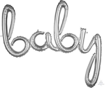 Script Phrase baby Silver Foil Balloon 99cm x 83cm Each