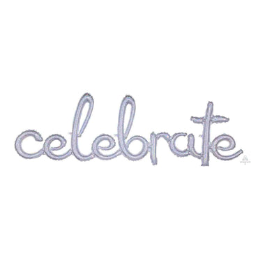 Script Phrase celebrate Silver Holographic Foil Balloon 149cm x 50cm Each