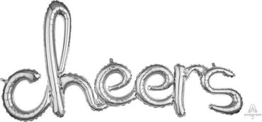 Script Phrase cheers Silver Foil Balloon 101cm x 53cm Each