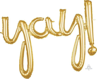 Script Phrase yay! Gold Foil Balloon 88cm x 63cm Each